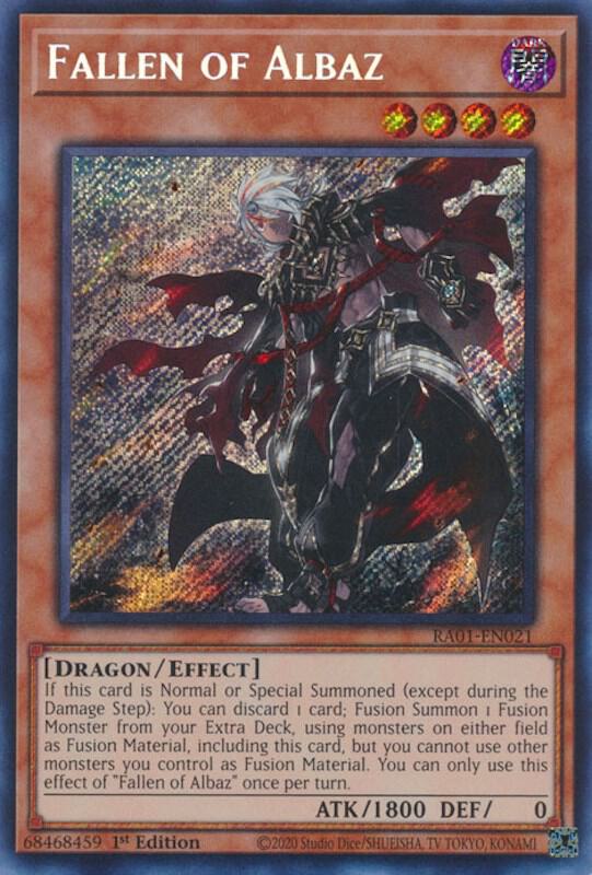 Fallen of Albaz (Secret Rare) RA01-EN021 card from 25th Anniversary Rarity Collection