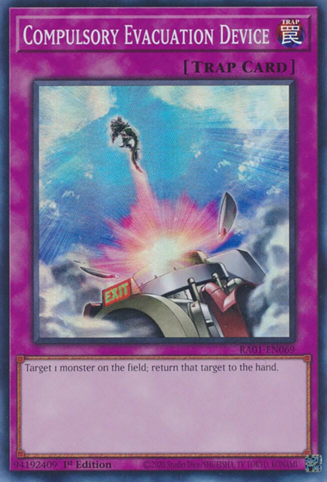 Compulsory Evacuation Device RA01-EN069 card from 25th Anniversary Rarity Collection