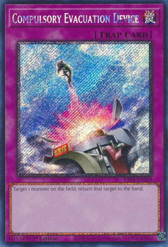 Compulsory Evacuation Device (Platinum Secret Rare) RA01-EN069 card from 25th Anniversary Rarity Collection