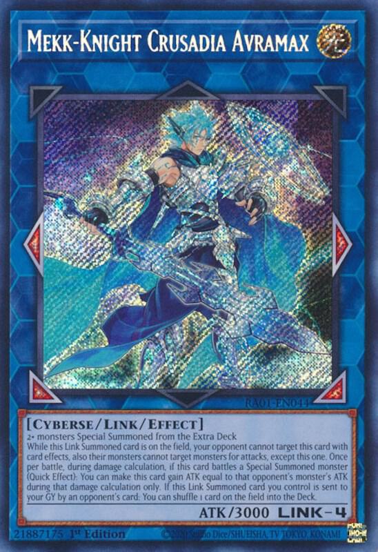 Mekk-Knight Crusadia Avramax (Secret Rare) RA01-EN044 card from 25th Anniversary Rarity Collection