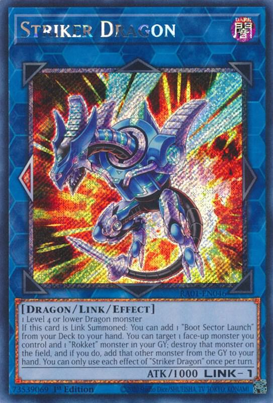 Striker Dragon (Platinum Secret Rare) RA01-EN046 card from 25th Anniversary Rarity Collection