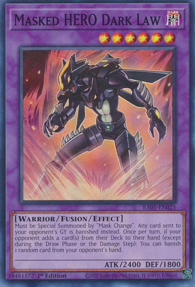 Masked HERO Dark Law RA01-EN025 card from 25th Anniversary Rarity Collection