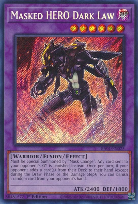 Masked HERO Dark Law (Secret Rare) RA01-EN025 card from 25th Anniversary Rarity Collection