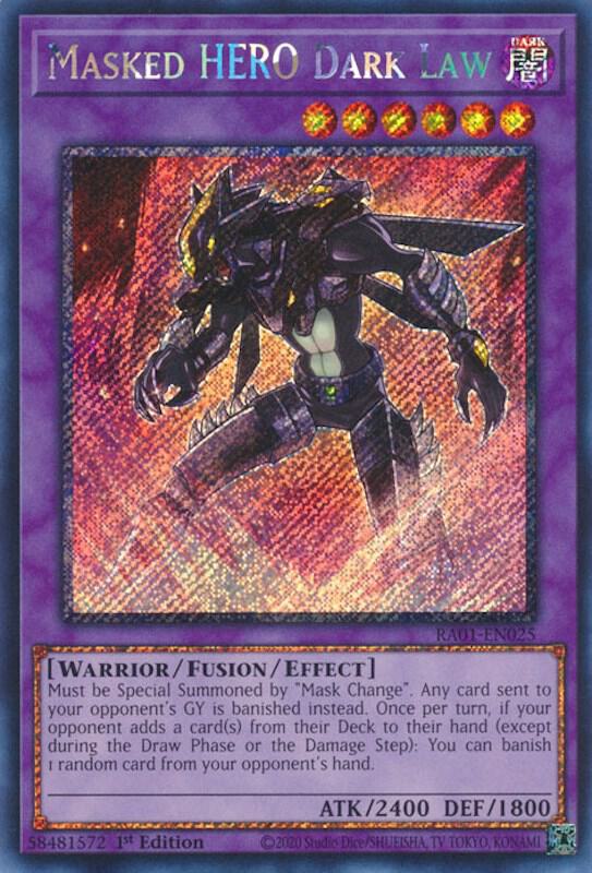 Masked HERO Dark Law (Platinum Secret Rare) RA01-EN025 card from 25th Anniversary Rarity Collection