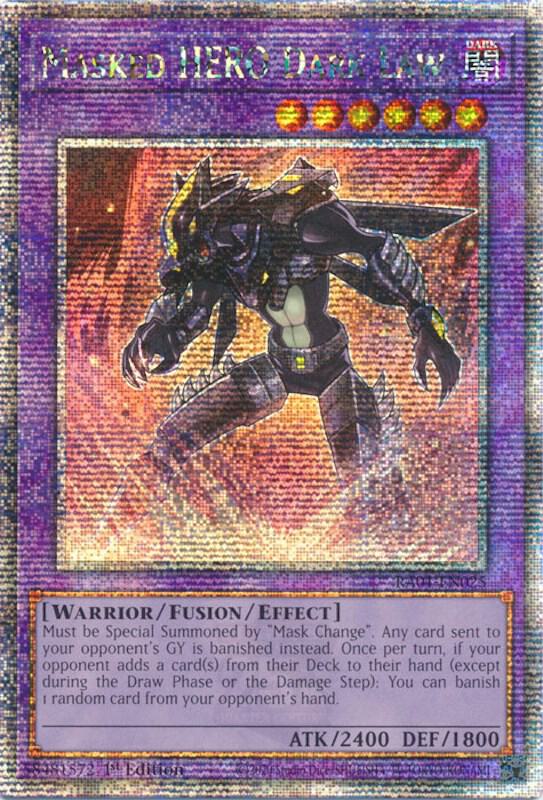 Masked HERO Dark Law (Quarter Century Secret Rare) RA01-EN025 card from 25th Anniversary Rarity Collection