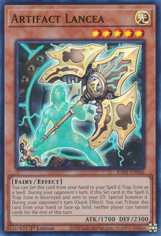 Artifact Lancea (UR) RA01-EN006 card from 25th Anniversary Rarity Collection