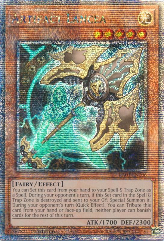 Artifact Lancea (Quarter Century Secret Rare) RA01-EN006 card from 25th Anniversary Rarity Collection