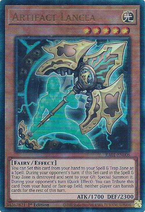 Artifact Lancea (PUR) RA01-EN006 card from 25th Anniversary Rarity Collection