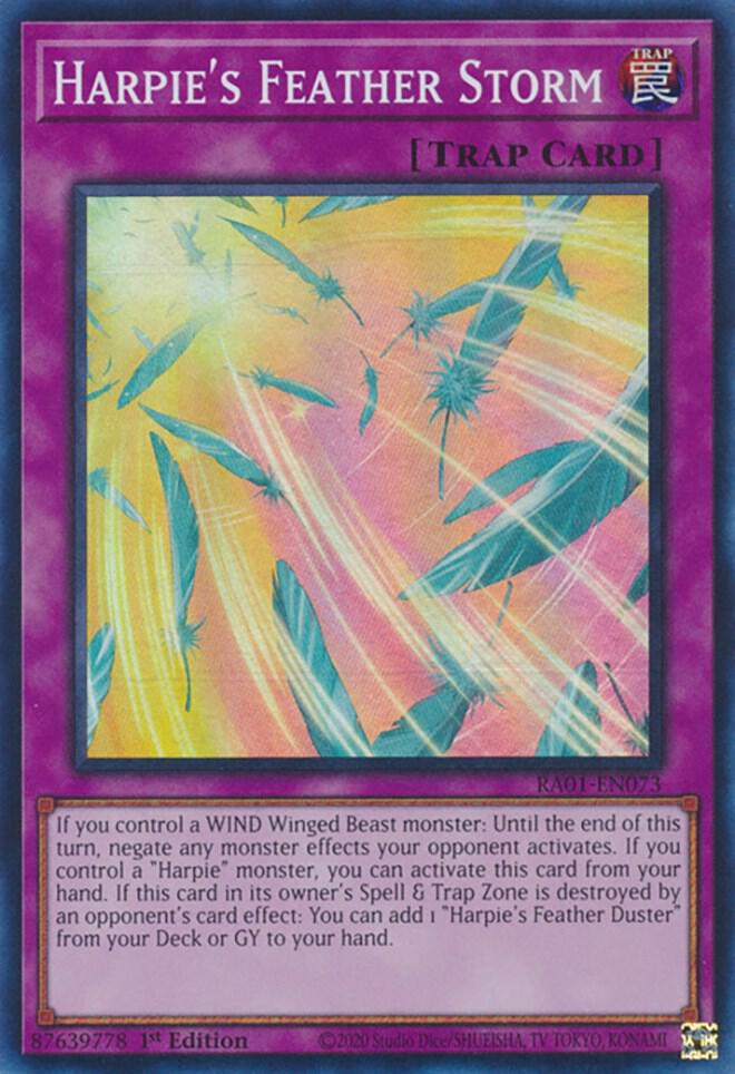 Harpie's Feather Storm RA01-EN073 card from 25th Anniversary Rarity Collection