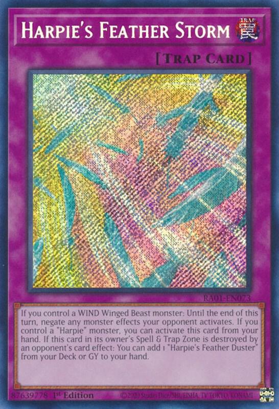 Harpie's Feather Storm (Secret Rare) RA01-EN073 card from 25th Anniversary Rarity Collection
