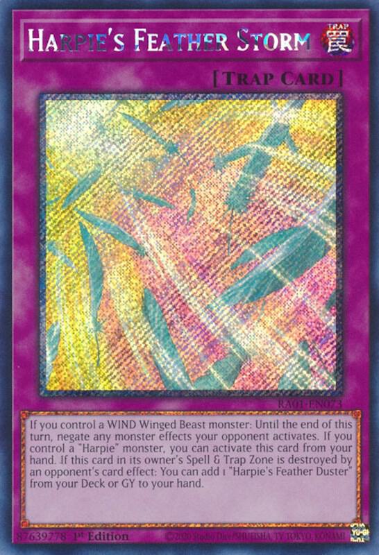 Harpie's Feather Storm (Platinum Secret Rare) RA01-EN073 card from 25th Anniversary Rarity Collection