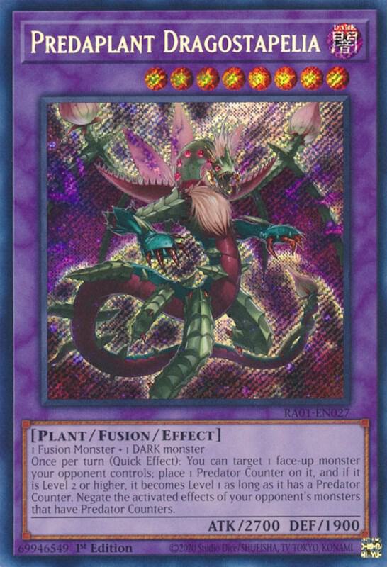 Predaplant Dragostapelia (Secret Rare) RA01-EN027 card from 25th Anniversary Rarity Collection