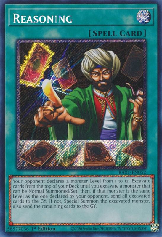 Reasoning (Platinum Secret Rare) RA01-EN052 card from 25th Anniversary Rarity Collection