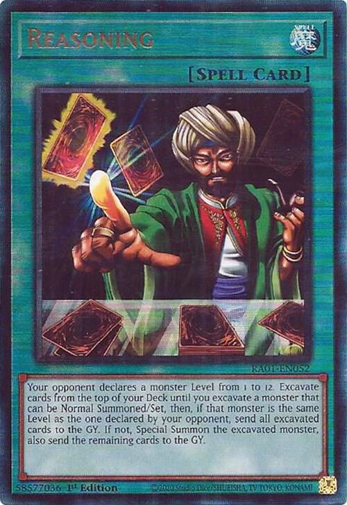 Reasoning (PUR) RA01-EN052 card from 25th Anniversary Rarity Collection