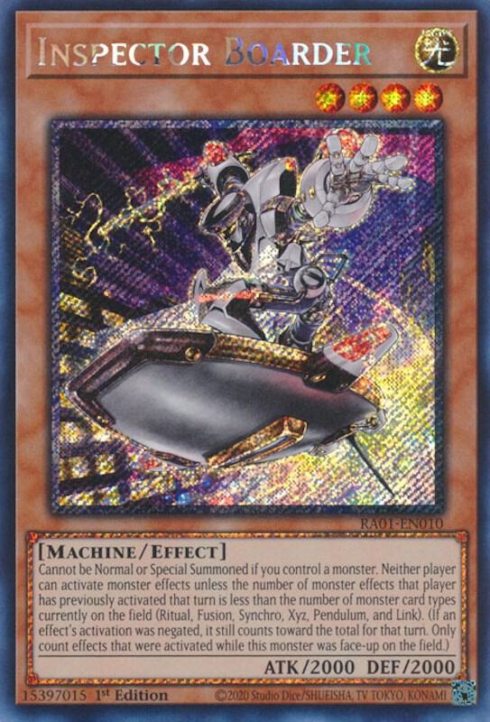 Inspector Boarder (Platinum Secret Rare) RA01-EN010 card from 25th Anniversary Rarity Collection