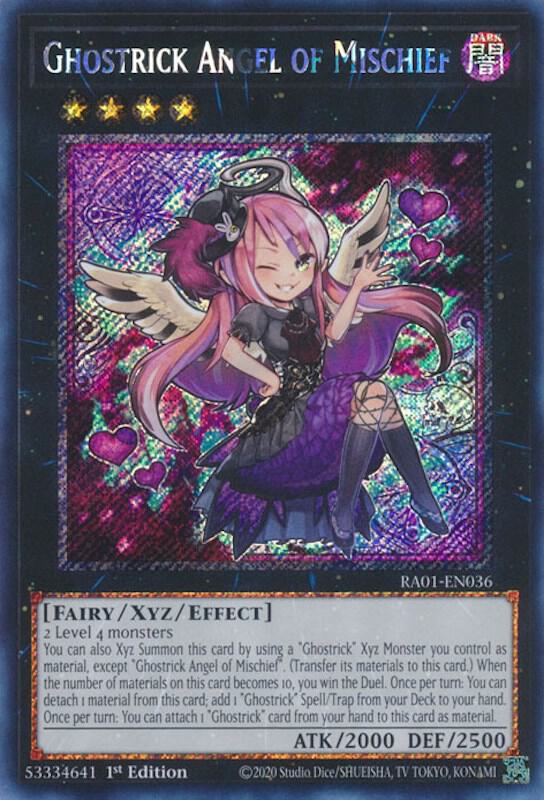 Ghostrick Angel of Mischief (Platinum Secret Rare) RA01-EN036 card from 25th Anniversary Rarity Collection