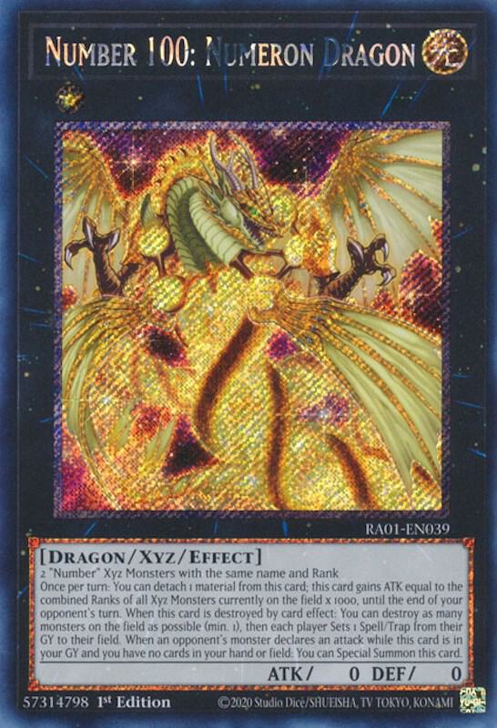 Number 100: Numeron Dragon (Platinum Secret Rare) RA01-EN039 card from 25th Anniversary Rarity Collection