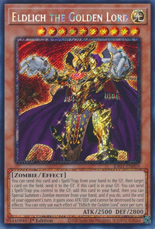 Eldlich the Golden Lord (Platinum Secret Rare) RA01-EN019 card from 25th Anniversary Rarity Collection
