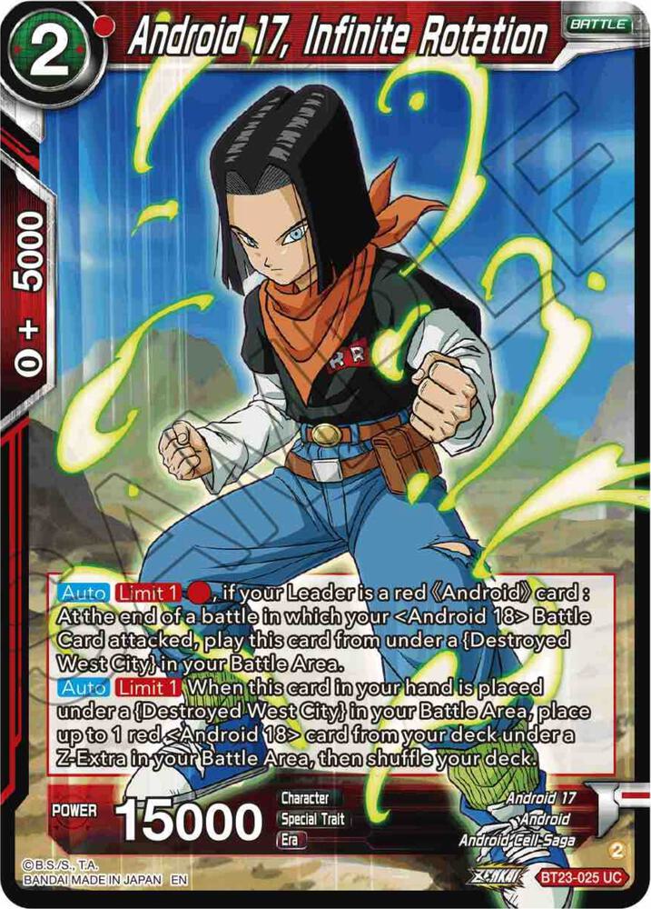 Android 17, Infinite Rotation BT23-025 card from Perfect Combination