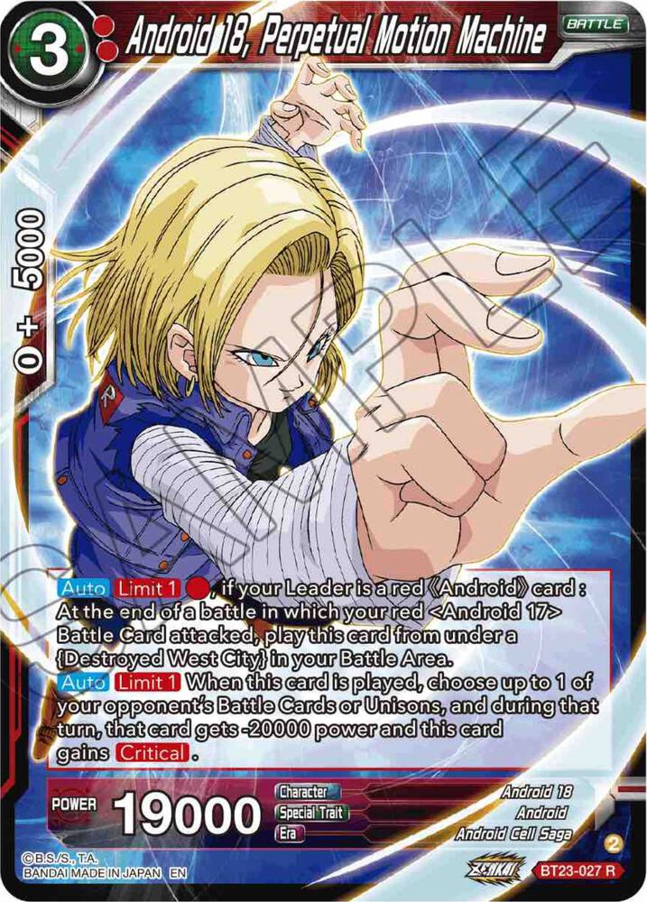 Android 18, Perpetual Motion Machine BT23-027 card from Perfect Combination