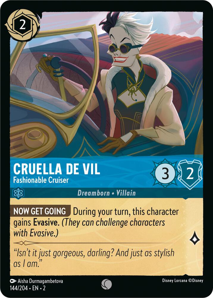Cruella De Vil - Fashionable Cruiser 144/204 card from Rise of the Floodborn