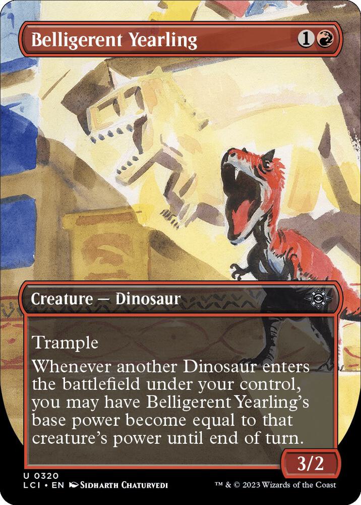 Belligerent Yearling (Borderless) 320 card from The Lost Caverns of Ixalan