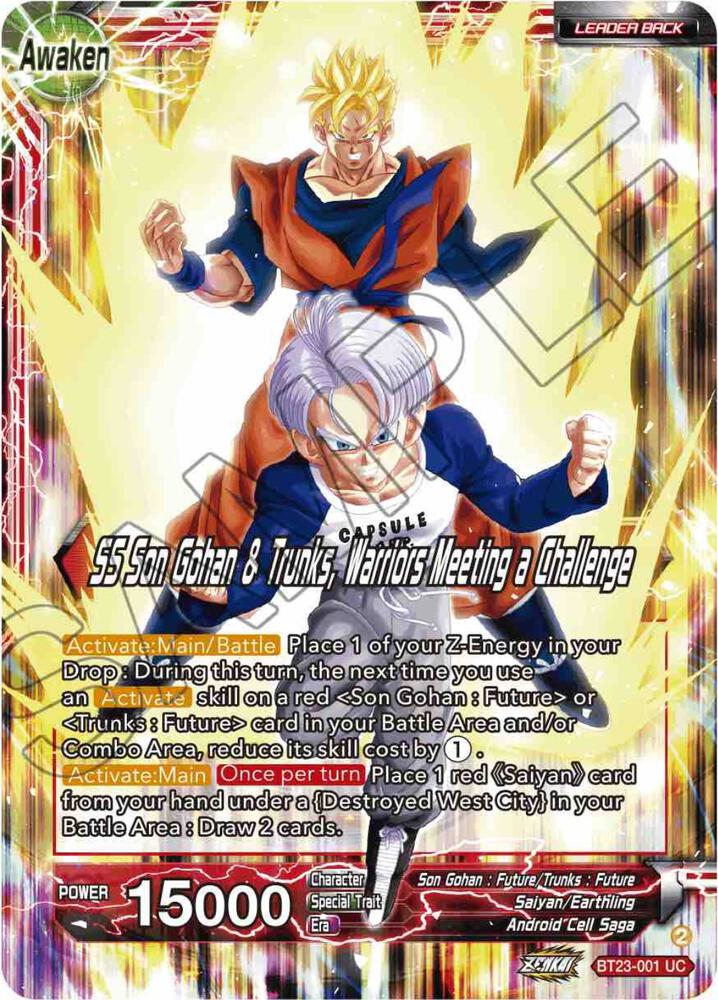 Son Gohan & Trunks // SS Son Gohan & Trunks, Warriors Meeting a Challenge BT23-001 card from Perfect Combination