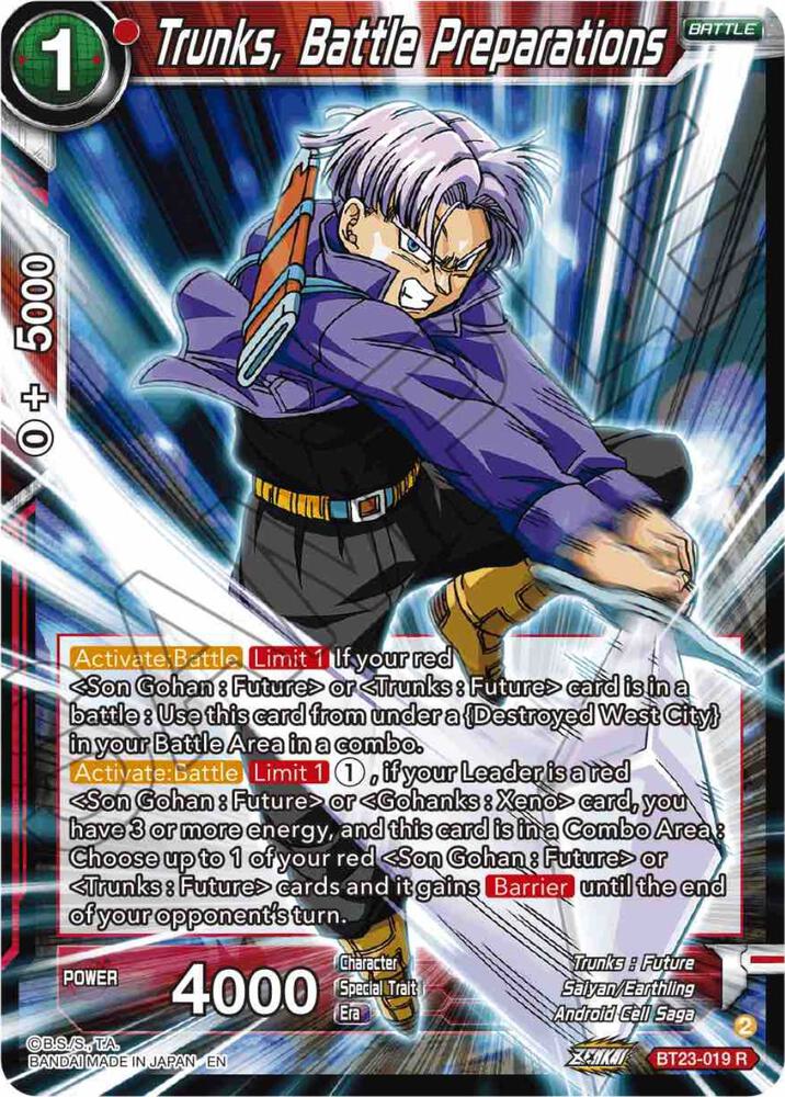 Trunks, Battle Preparations BT23-019 card from Perfect Combination