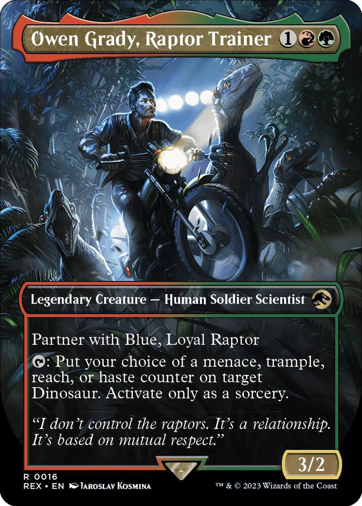 Owen Grady, Raptor Trainer (Borderless) 16 card from Universes Beyond: Jurassic World Collection