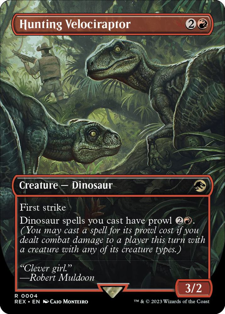 Hunting Velociraptor (Borderless) 4 card from Universes Beyond: Jurassic World Collection