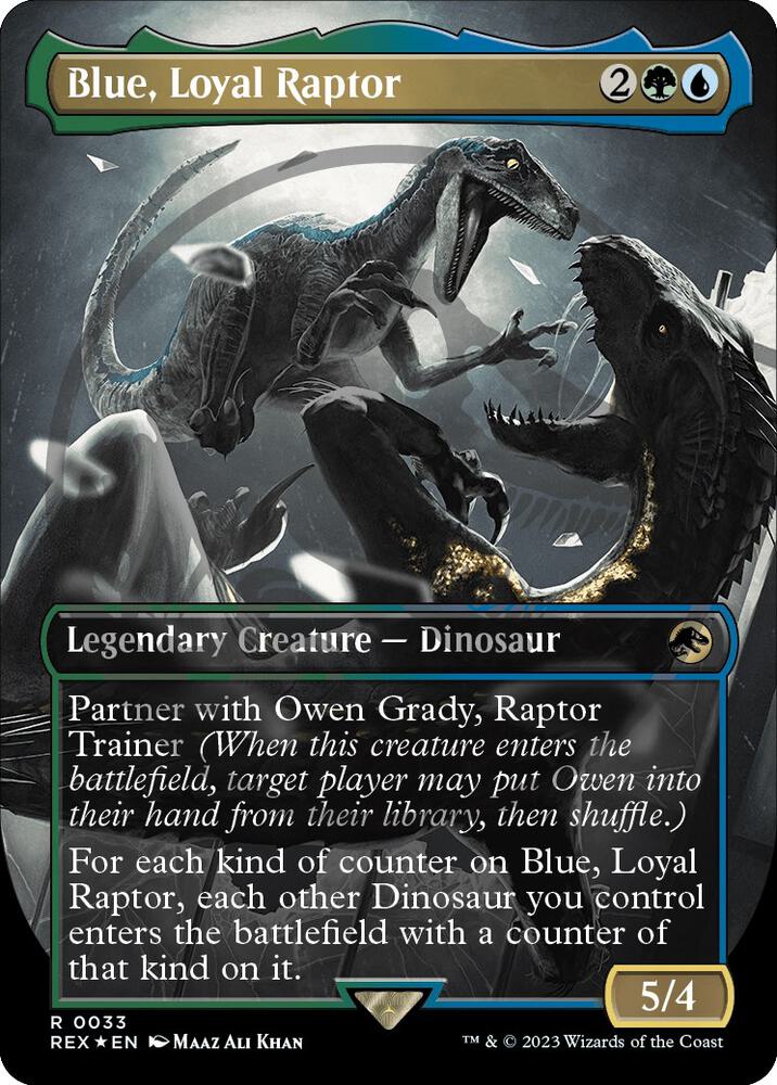 Blue, Loyal Raptor (Borderless) (Emblem) 33 card from Universes Beyond: Jurassic World Collection