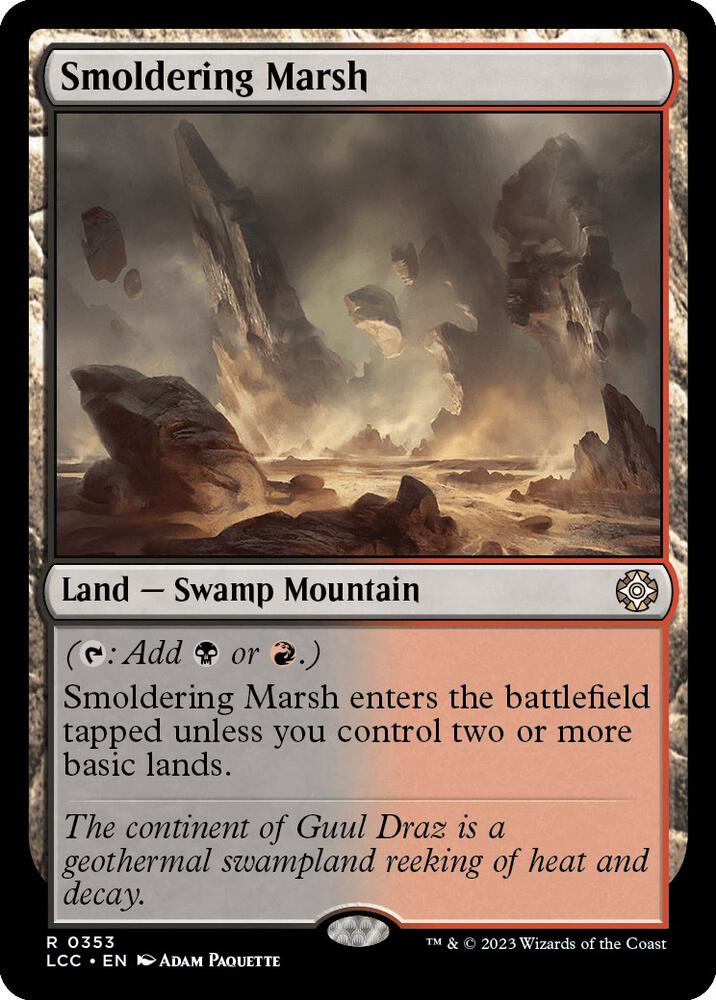 Smoldering Marsh 353 card from Commander: The Lost Caverns of Ixalan