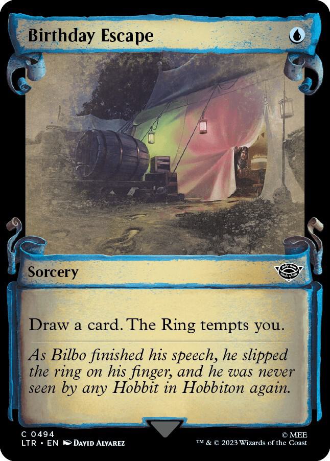 Birthday Escape (Showcase Scrolls) 494 card from Universes Beyond: The Lord of the Rings: Tales of Middle-earth