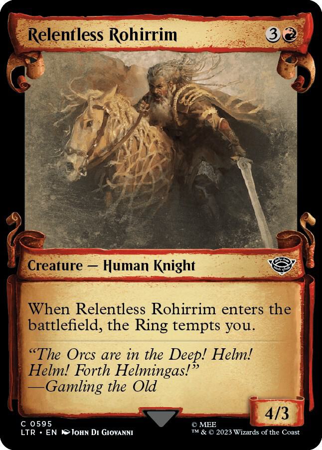 Relentless Rohirrim (Showcase Scrolls) 595 card from Universes Beyond: The Lord of the Rings: Tales of Middle-earth