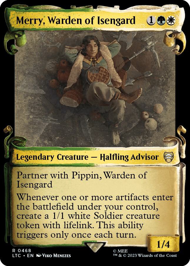 Merry, Warden of Isengard (Showcase Scrolls) 468 card from Commander: The Lord of the Rings: Tales of Middle-earth