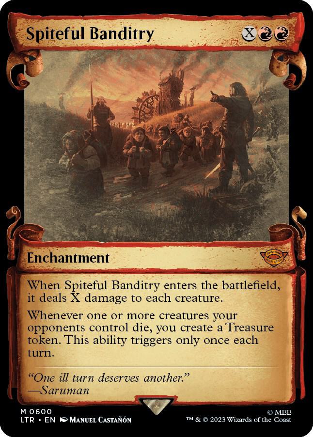 Spiteful Banditry (Showcase Scrolls) 600 card from Universes Beyond: The Lord of the Rings: Tales of Middle-earth