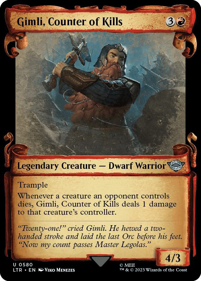 Gimli, Counter of Kills (Showcase Scrolls) 580 card from Universes Beyond: The Lord of the Rings: Tales of Middle-earth