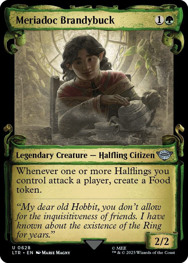 Meriadoc Brandybuck (Showcase Scrolls) 628 card from Universes Beyond: The Lord of the Rings: Tales of Middle-earth