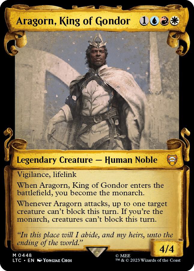 Aragorn, King of Gondor (Showcase Scrolls) 448 card from Commander: The Lord of the Rings: Tales of Middle-earth