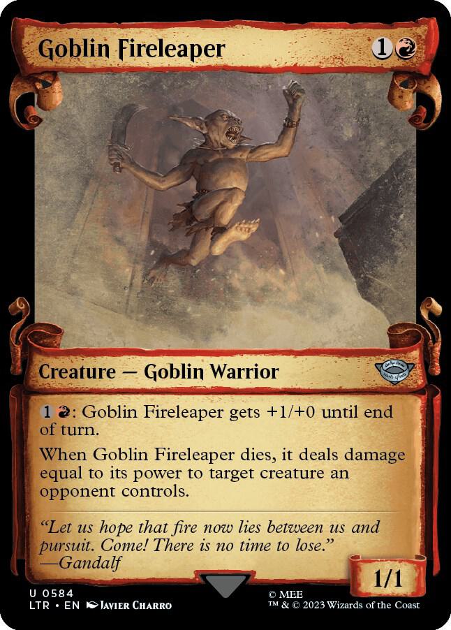 Goblin Fireleaper (Showcase Scrolls) 584 card from Universes Beyond: The Lord of the Rings: Tales of Middle-earth