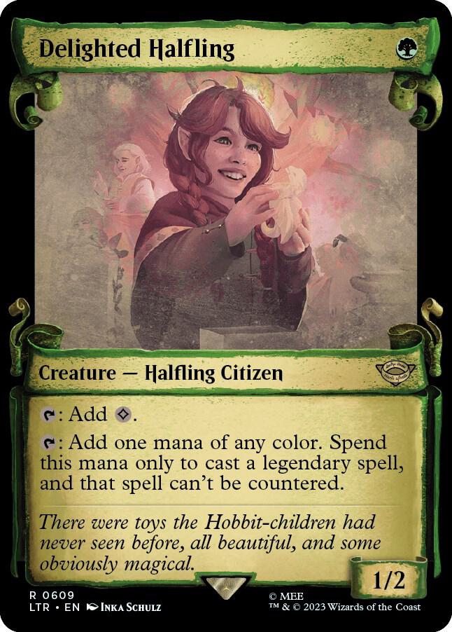 Delighted Halfling (Showcase Scrolls) 609 card from Universes Beyond: The Lord of the Rings: Tales of Middle-earth