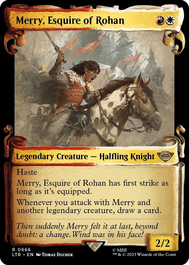Merry, Esquire of Rohan (Showcase Scrolls) 666 card from Universes Beyond: The Lord of the Rings: Tales of Middle-earth