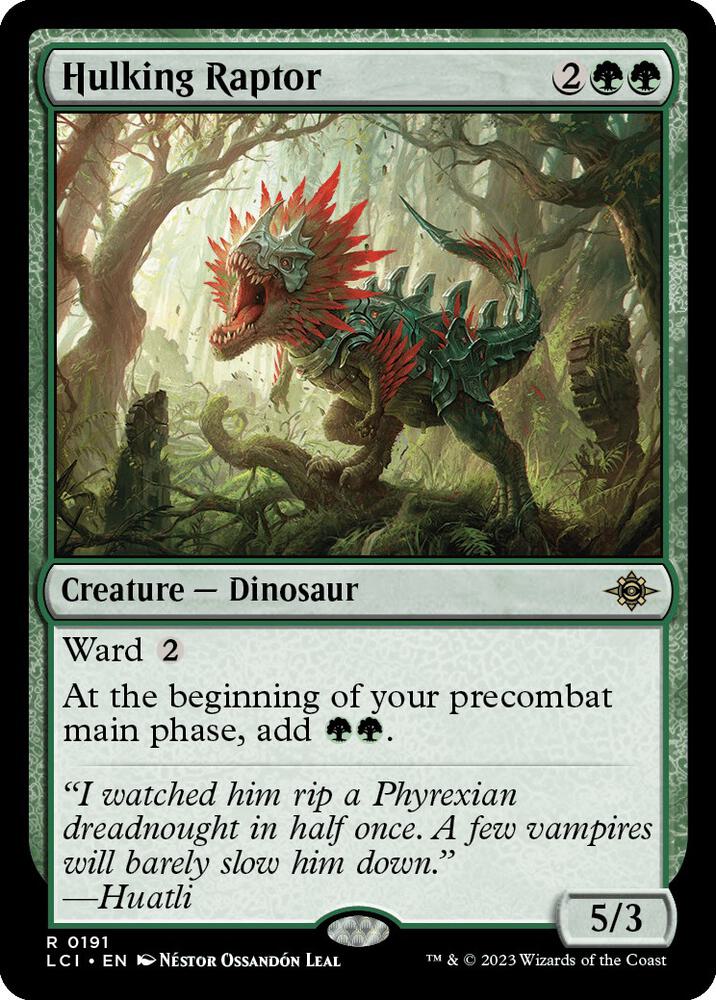 Hulking Raptor 191 card from The Lost Caverns of Ixalan