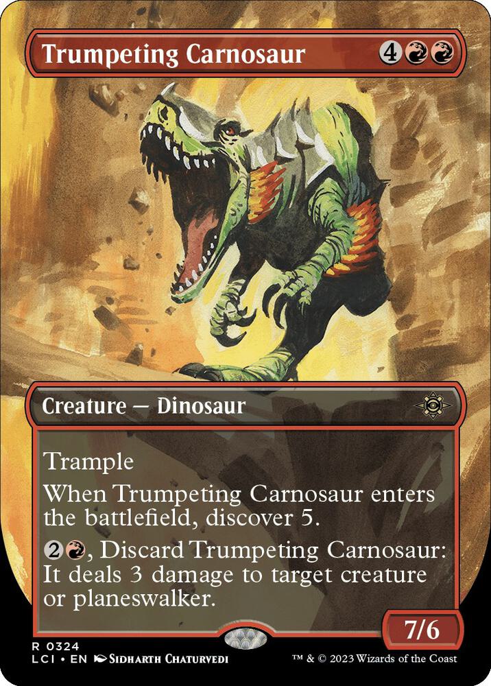 Trumpeting Carnosaur (Borderless) 324 card from The Lost Caverns of Ixalan