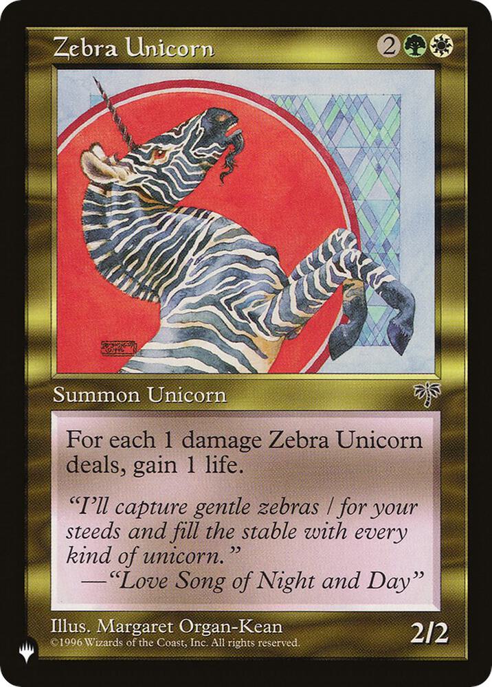 Zebra Unicorn card from The List Reprints