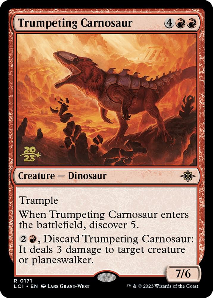 Trumpeting Carnosaur 171 card from Prerelease Cards