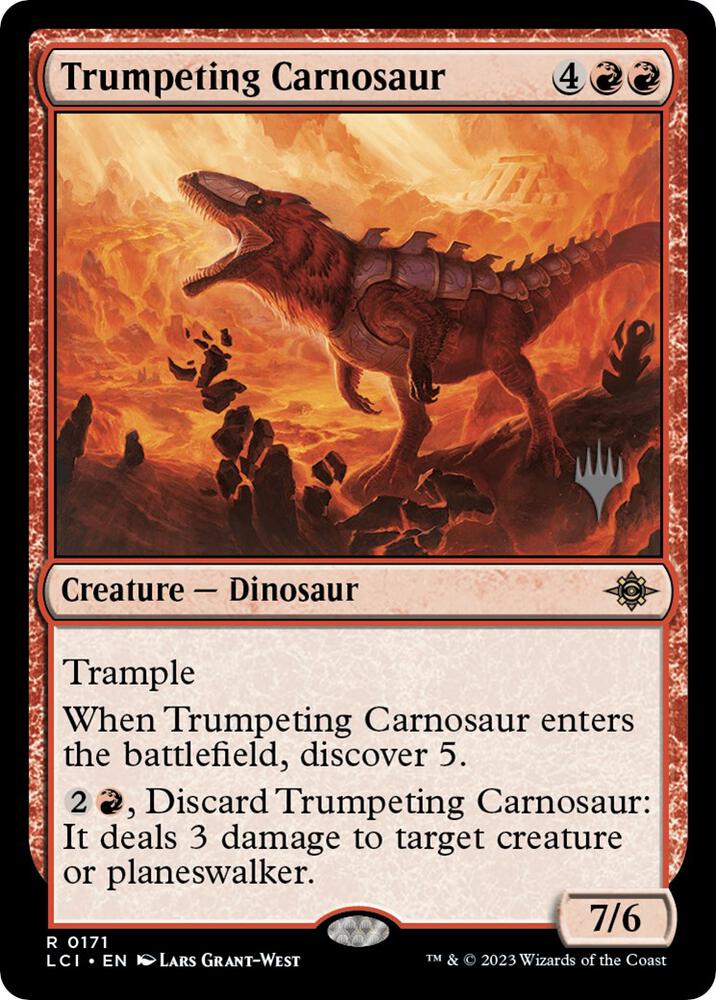 Trumpeting Carnosaur 171 card from Promo Pack: The Lost Caverns of Ixalan