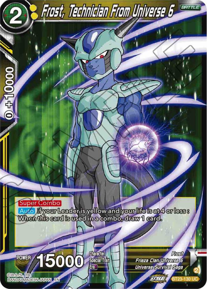 Frost, Technician From Universe 6 BT23-130 card from Perfect Combination