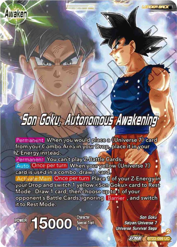 SSB Son Goku // Son Goku, Autonomous Awakening BT23-099 card from Perfect Combination