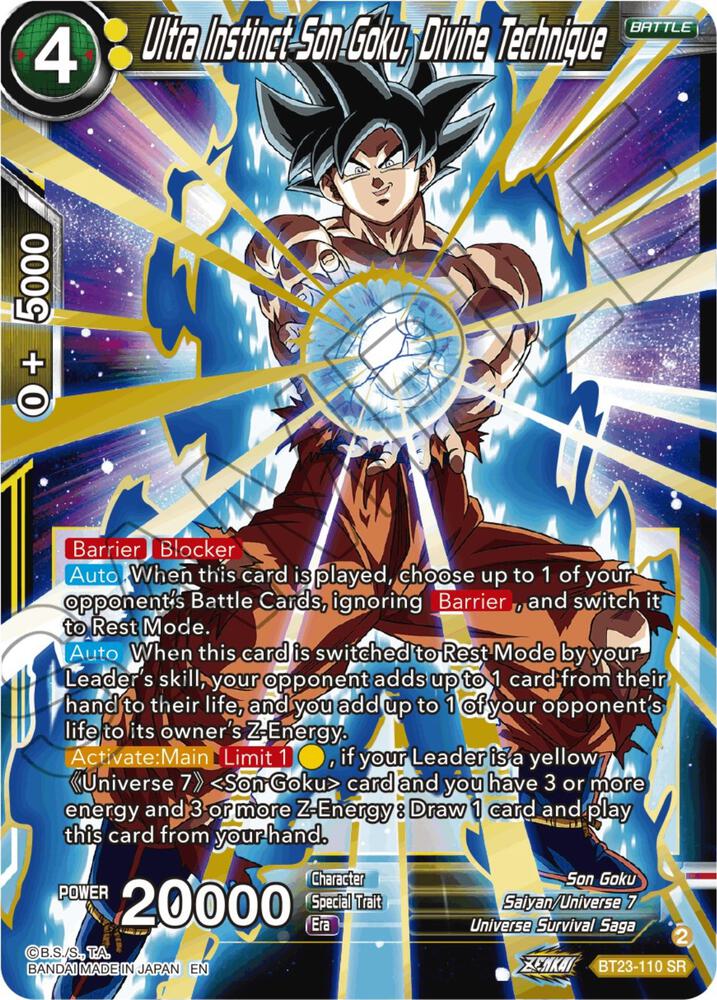 Ultra Instinct Son Goku, Divine Technique BT23-110 card from Perfect Combination